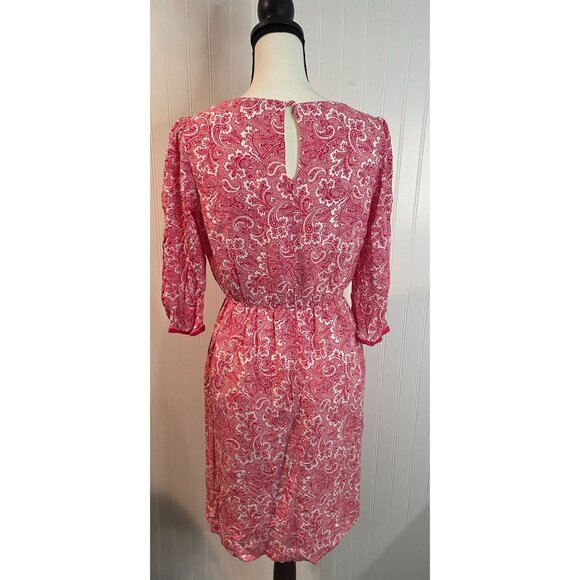 Boden US 6R Red & White Paisley Long Sleeve Dress 100% Viscose Shell - Picture 2 of 16